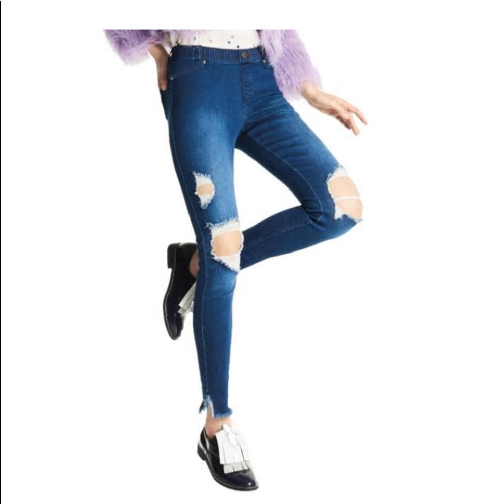 Hue Ripped Ankle Slit Denim Leggings - NWT